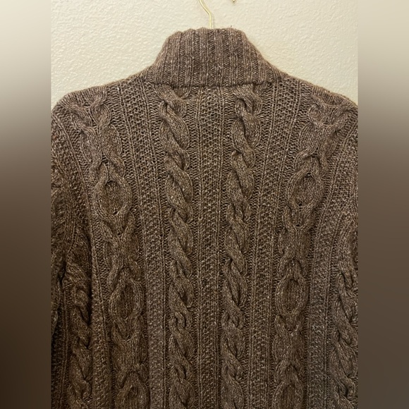 Lauren Ralph Lauren Hand Knit Brown Cable Knit 1/4 zip Sweater size Medium - Picture 11 of 13